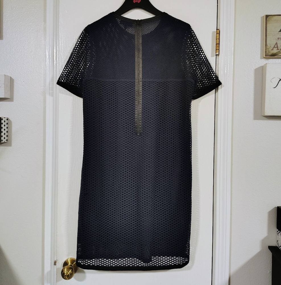 Rag and Bone MSRP $495 Luna Navy Blue Mesh Fishnet Dress Women's Medium Silk - Picture 11 of 12